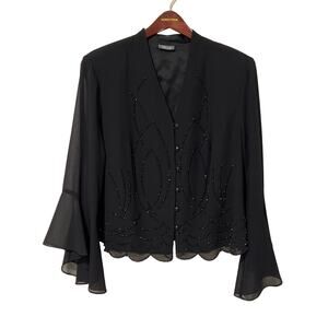 DressBarn,Black, Embelleshed, Buttonup Blazer with Shoulder Pads, Size L, 1001-0